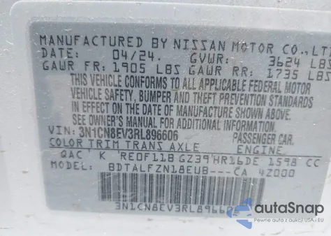 2024 Nissan Versa 1.6 Sv из США, поврежденный, VIN 3N1CN8EV3RL896606